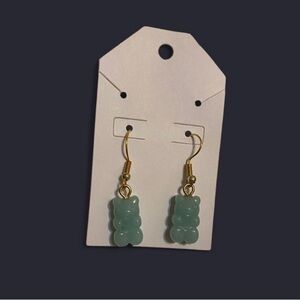 Green Gummy Bear Drop Earrings with Gold Hooks